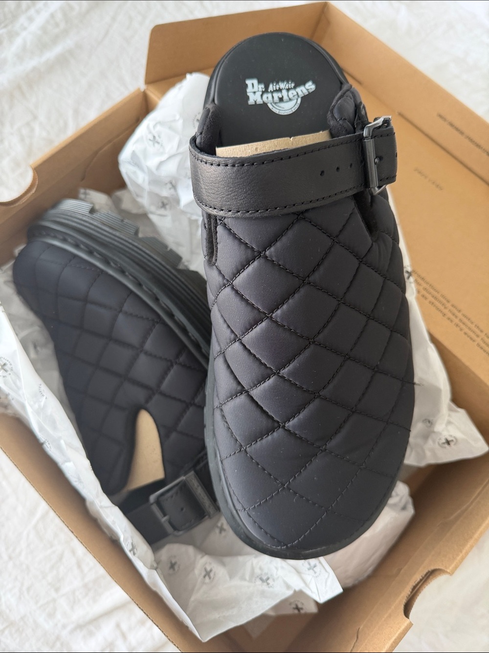 Dr. Martens Kids Black Quilted Slip-On Clog with Buckle